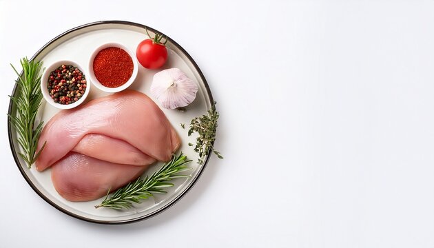 Preparation For Cooking Raw Duck Breast With Ingredients On White Background Top View Space For Text High Quality Photo
