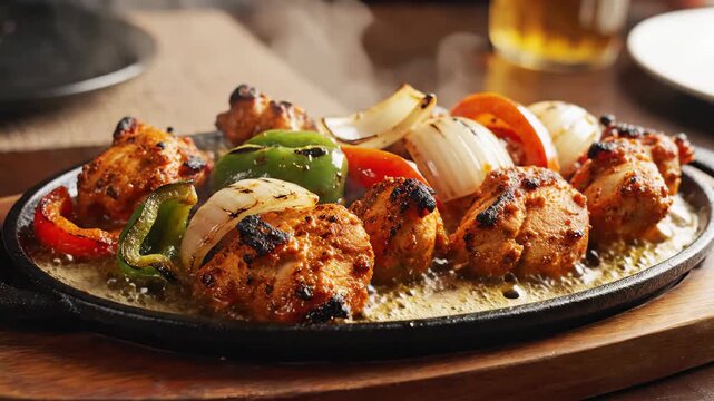 Sizzling Chicken Tikka with Grilled Peppers and Onions