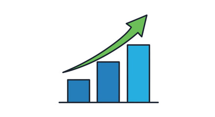Rising bar graph illustration showing growth and positive trend silhouette