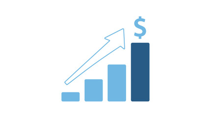 Rising financial growth depicted with a bar graph and dollar sign silhouette