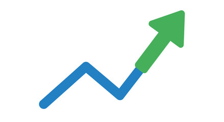 Growth chart with a blue line transitioning to green a silhouette