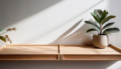 Minimalist White Virtual Background Features A Beautifully Crafted Wooden Bookshelf With Empty Shelves Perfect For Showcasing Products Books Or Decorative Items