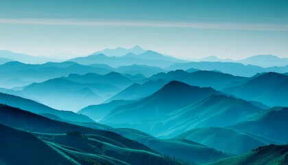 Soft Teal Mountains Create Serene Landscape With Gentle Gradients And Calming Hues