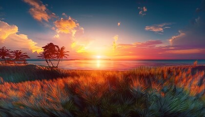 Beautiful Sunset Or Sunrise Illustration Digital Art Design Generative Ai
