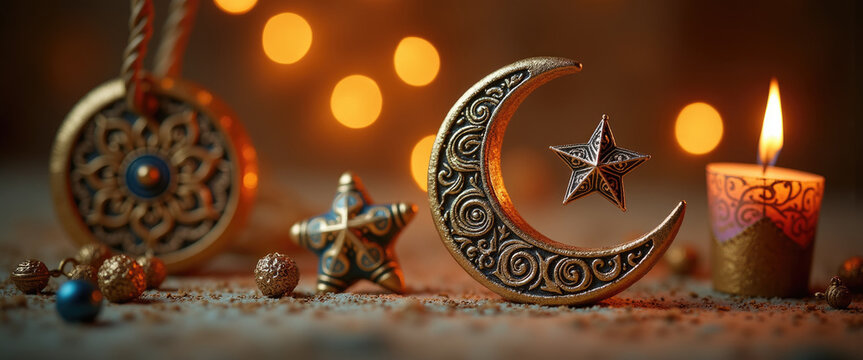 Egyptian crescent moon and star decorations. African New Year Traditions. balance between faith, renewal, and timeless tradition