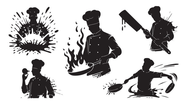 Chef silhouette vector set cooking with passion and flair perfect for culinary branding and restaurant designs