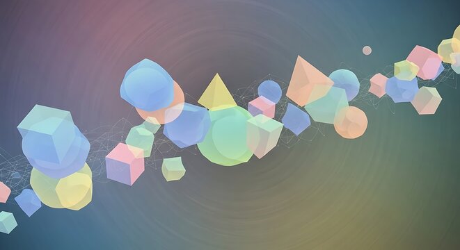 Abstract pastel geometric shapes network with vibrant gradient