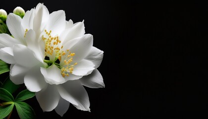 Image With Beautiful White Flowers On A Black Background With A Copy Space