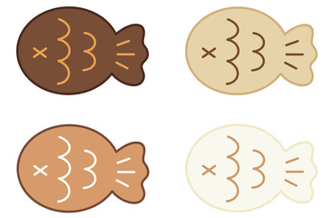 baby taiyaki bread japanese food illustration set and chocolate fish bread collection with transparent background