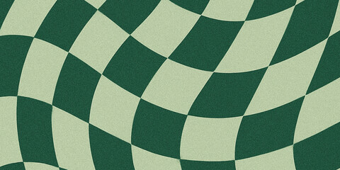 Abstract Pattern Distorted Checkerboard Texture With Green And Light Beige Squares