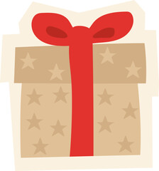 Gift Box Illustration with Red Ribbon and Stars