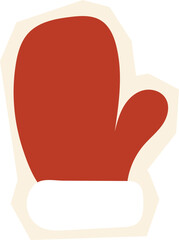 Illustration of Single Red Mitten with White Fur
