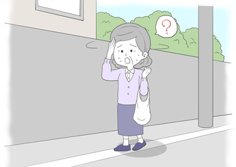 道に迷ったシニア女性　はてな　背景