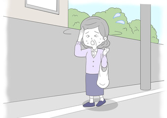 道に迷うシニア女性2　汗　背景