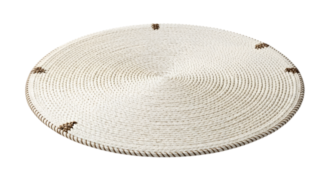 Round woven placemat isolated on transparent background, perfect for dining tables