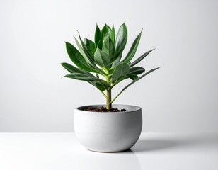 Obraz premium Potted Green Plant with Lush Foliage in White Ceramic Container Against White Background