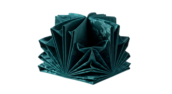 Intricate teal green folded napkin isolated on transparent background - Powered by Adobe