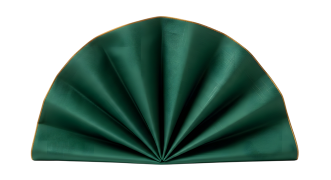 Elegant emerald green pocket square folded in a fan shape isolated on transparent background