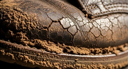Old Leather Shoe with Cracked Surface and Mud Residue