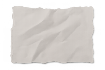 Crumpled white paper sheet with ripped edges and creased texture, perfect for background or mockup, transparent background