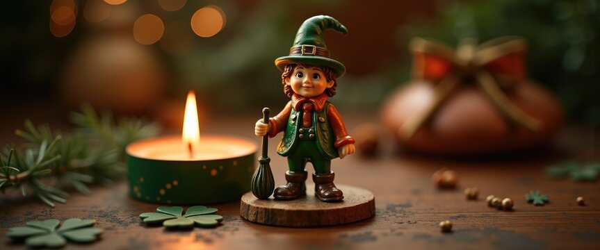 Irish chimney sweep figurine beside candle brings luck and protection, symbolizing purity, renewal, and hope for the New Year