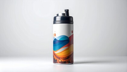 Vibrant White Sports Water Bottle With Abstract Design On White Surface