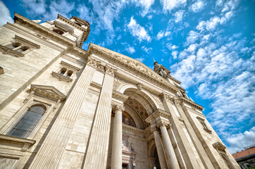 Budapest, Hungary – July 28, 2025: Exterior views of St. Stephen’s Basilica showcase the...