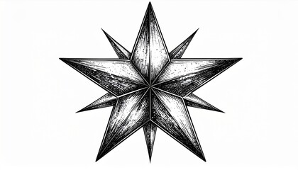 Detailed Ink Sketch of a Seven Point Star on a White Background