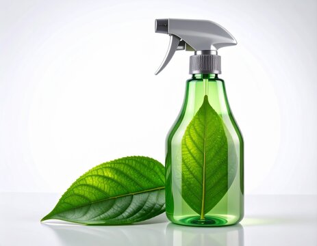 Green Spray Bottle with Leaf Symbolizing Eco Friendly Cleaning Product