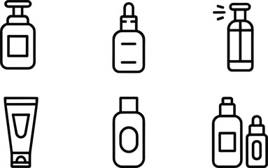 Cosmetic packaging, skincare containers, pump bottle, dropper bottle, spray bottle, squeeze tube, shampoo bottle, lotion container, beauty product, hygiene packaging, vector illustration