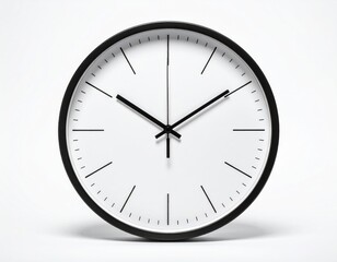 Minimalist Clock on White Background with Black Rim at Ten Minutes Past Ten