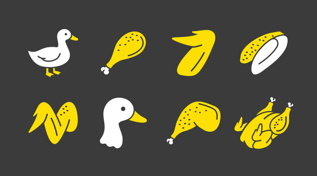 Duck Poultry Meat Parts Glyph Icon Set