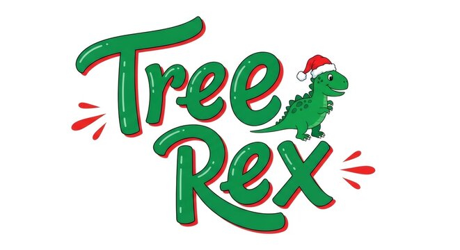 Tree Rex funny christmas design for greeting card or apparel. Cute dinosaur wearing santa hat. Holidays celebration party concept. - Powered by Adobe