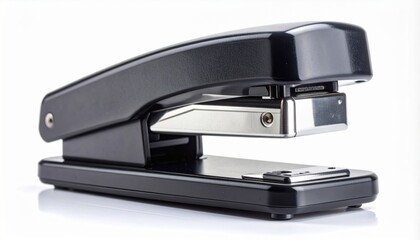 Studio Shot of a Black and Silver Metal Stapler on White Background