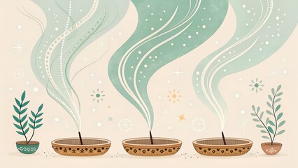 Obraz premium incense smoke ellipsis dots with varied sandalwood