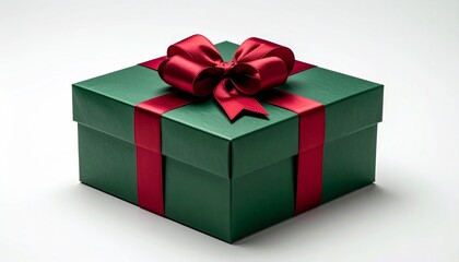 Obraz premium Green Gift Box with Maroon Ribbon on Clean White Background Studio Shot