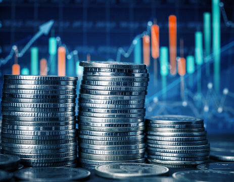Close-up of Coins with Financial Graph Symbolizing Success