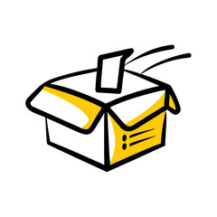 A minimalist, abstract graphic featuring a sharp, angular yellow scorpion tail and claw against a solid black background.