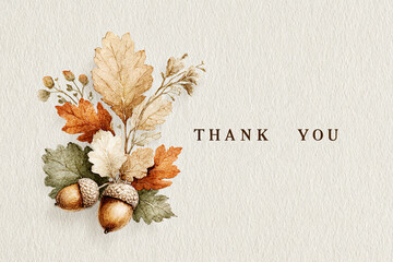 Autumn leaves and acorns illustration with thank you message for seasonal appreciation