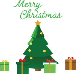 Naklejka premium Greeting card with ornament gift and tree flat design vector illustration isolated on transparent background