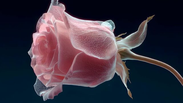 Pink rose with intricate petal texture on dark background, delicate digital art for beauty and nature design concept