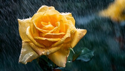 Yellow Rose In Rain