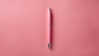 Top View One Pink Pen On Pink Background Vertical