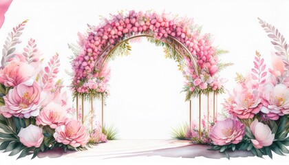 Pink Wedding Flower Arch Watercolor Illustration On White Background Wedding Invitation Hd Floral Design