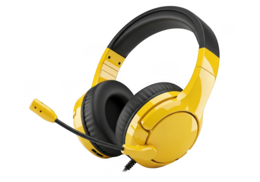 Yellow gaming headset isolated on transparent background - Powered by Adobe