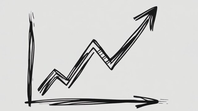 Hand-drawn black line graph with an upward trend on a light gray background, featuring a zigzag pattern and an arrow pointing upwards.