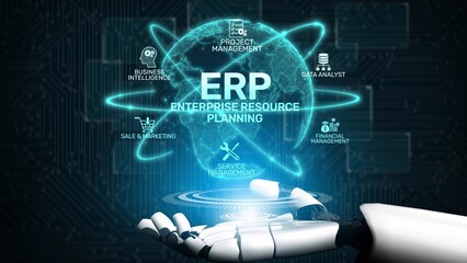 ERP platform visual showing centralized system for enterprise resource planning, improving...