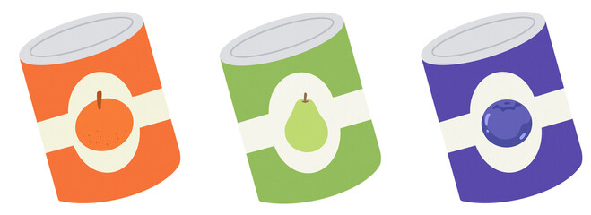 canned fruits and vegetable-food pastry room-supermarket product for sweet illustrations collection set with transparent background