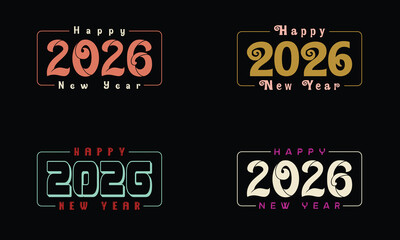 Happy New Year 2026 vector typography set. Modern, creative designs for invitations, banners, and calendars