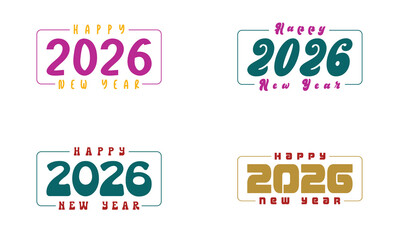 Happy New Year 2026 vector typography set. Modern, creative designs for invitations, banners, and calendars